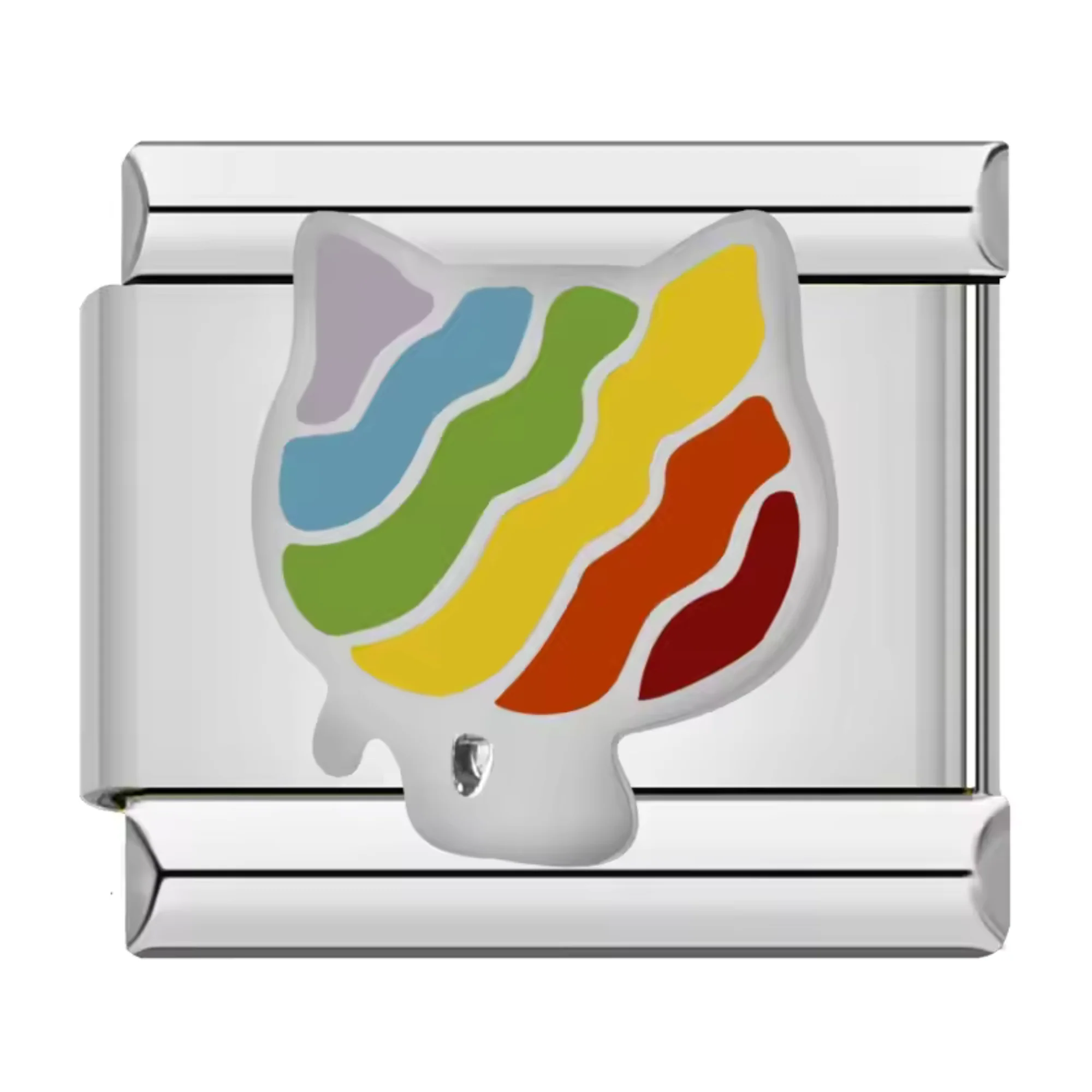 Italian Charm - Silver Multicolor Cat Head