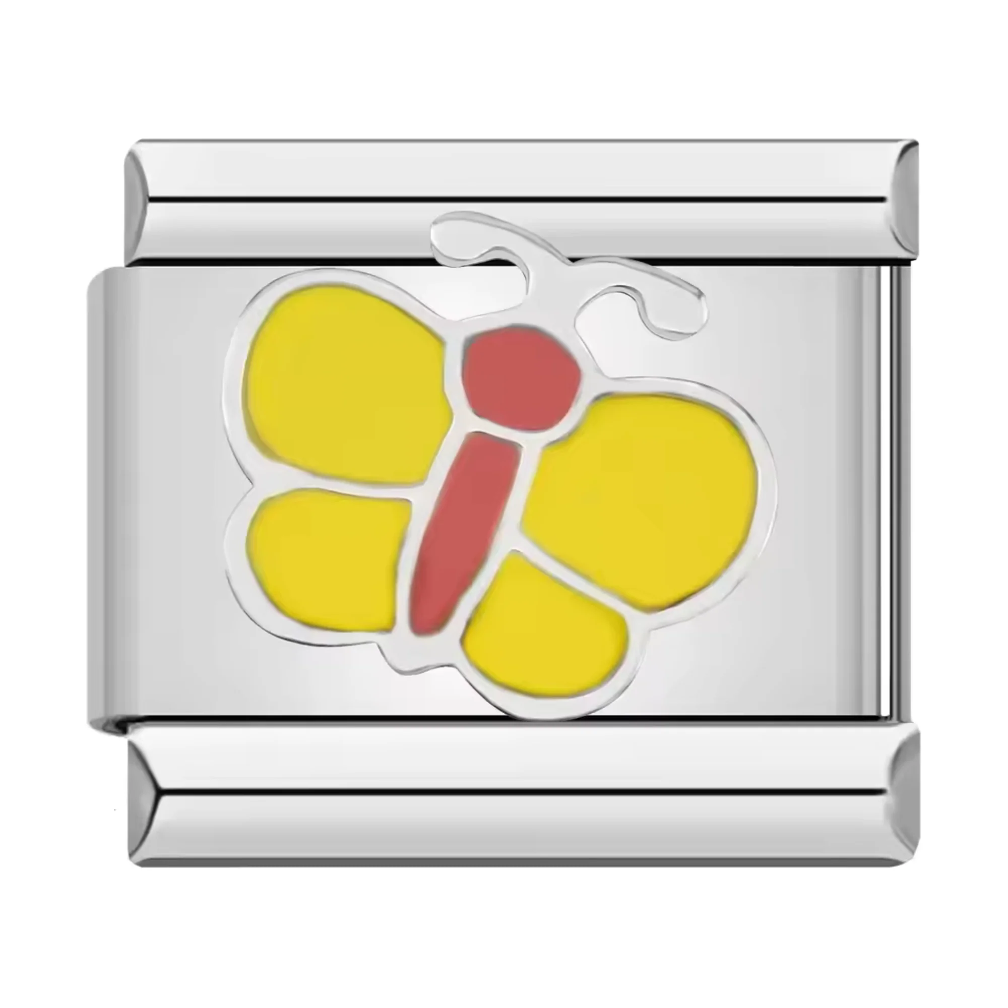 Italian Charm - Silver Red Butterfly and Yellow Wings