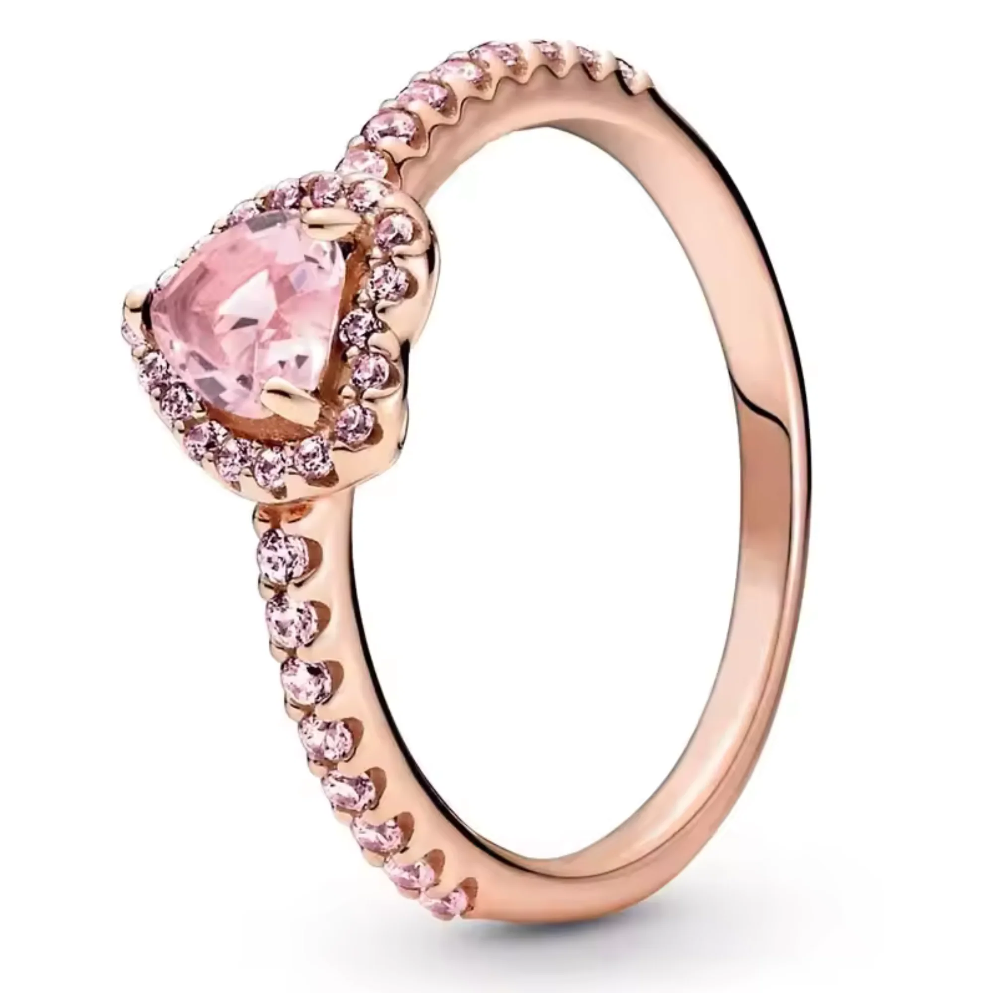 Rose Gold Ring with Rhinestones and Pink Brilliant Heart Shape – Romance and Sparkling Sweetness