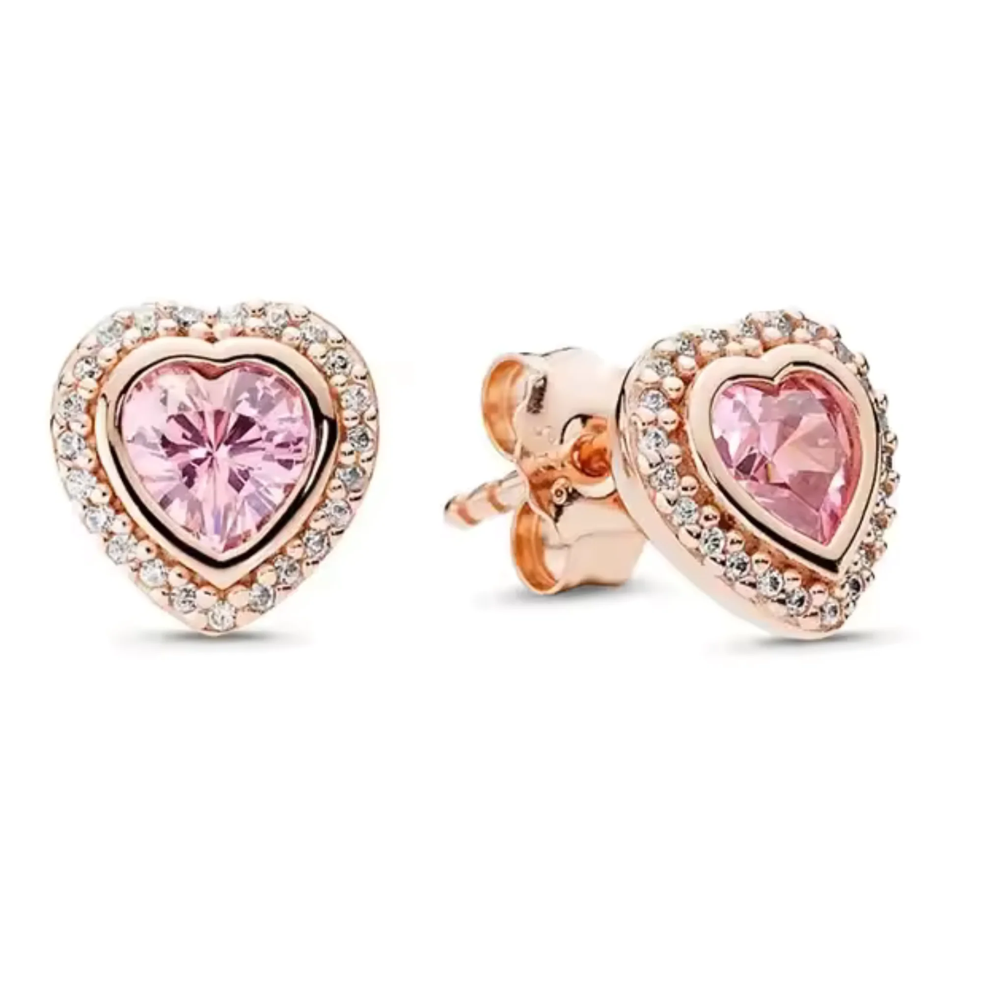 Rose Gold Heart Earrings – Pink Stone and Sparkling Rhinestones