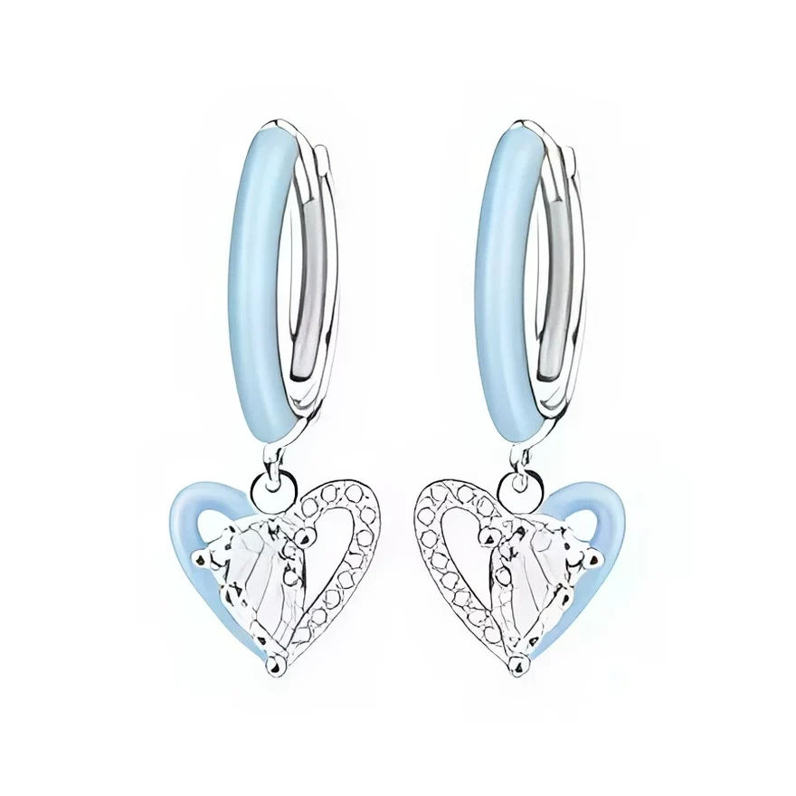 Earrings - Blue Heart Hoop Earrings