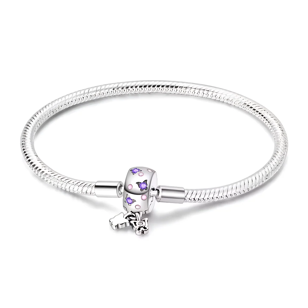 Bracelet - Key and Padlock with Purple Hearts