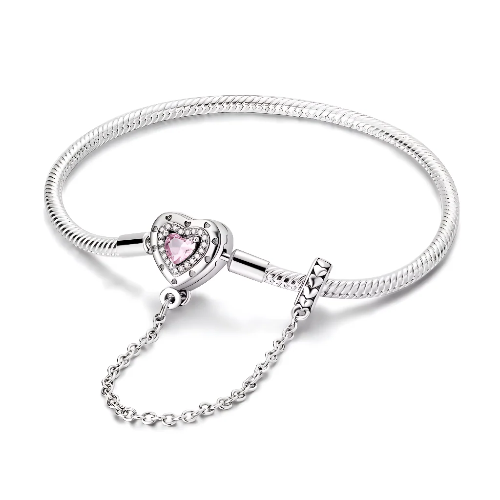 Bracelet - Sparkling Pink Heart and Safety Chain