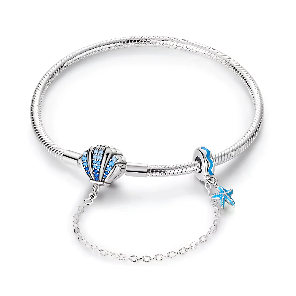 Bracelet - Blue Seashell and Starfish with Safety Chain