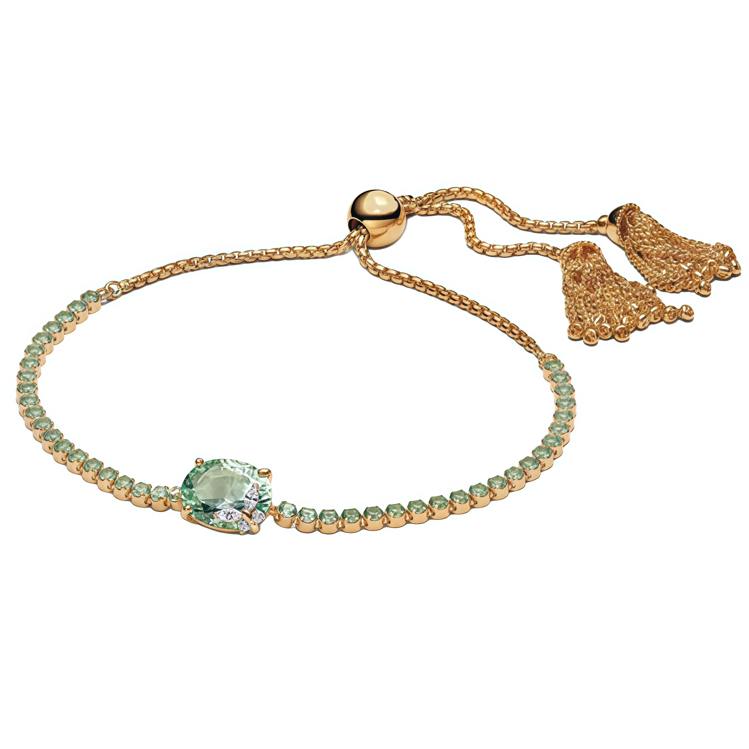 Gold Bracelet - Green and Pompon