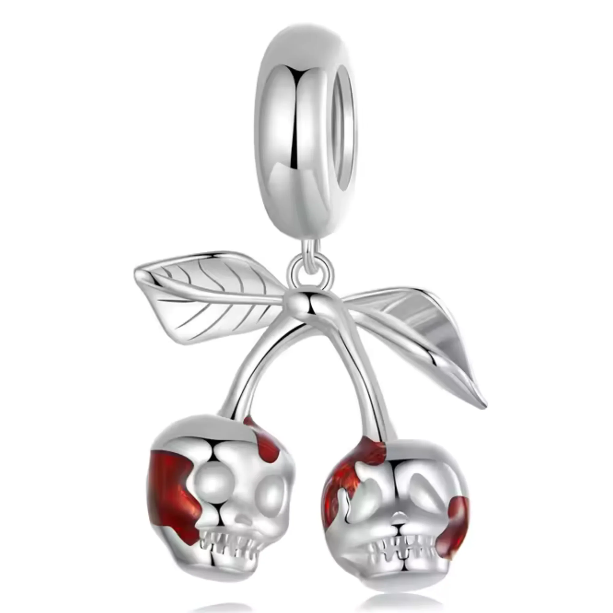 Charm - Silver Skull Cherries