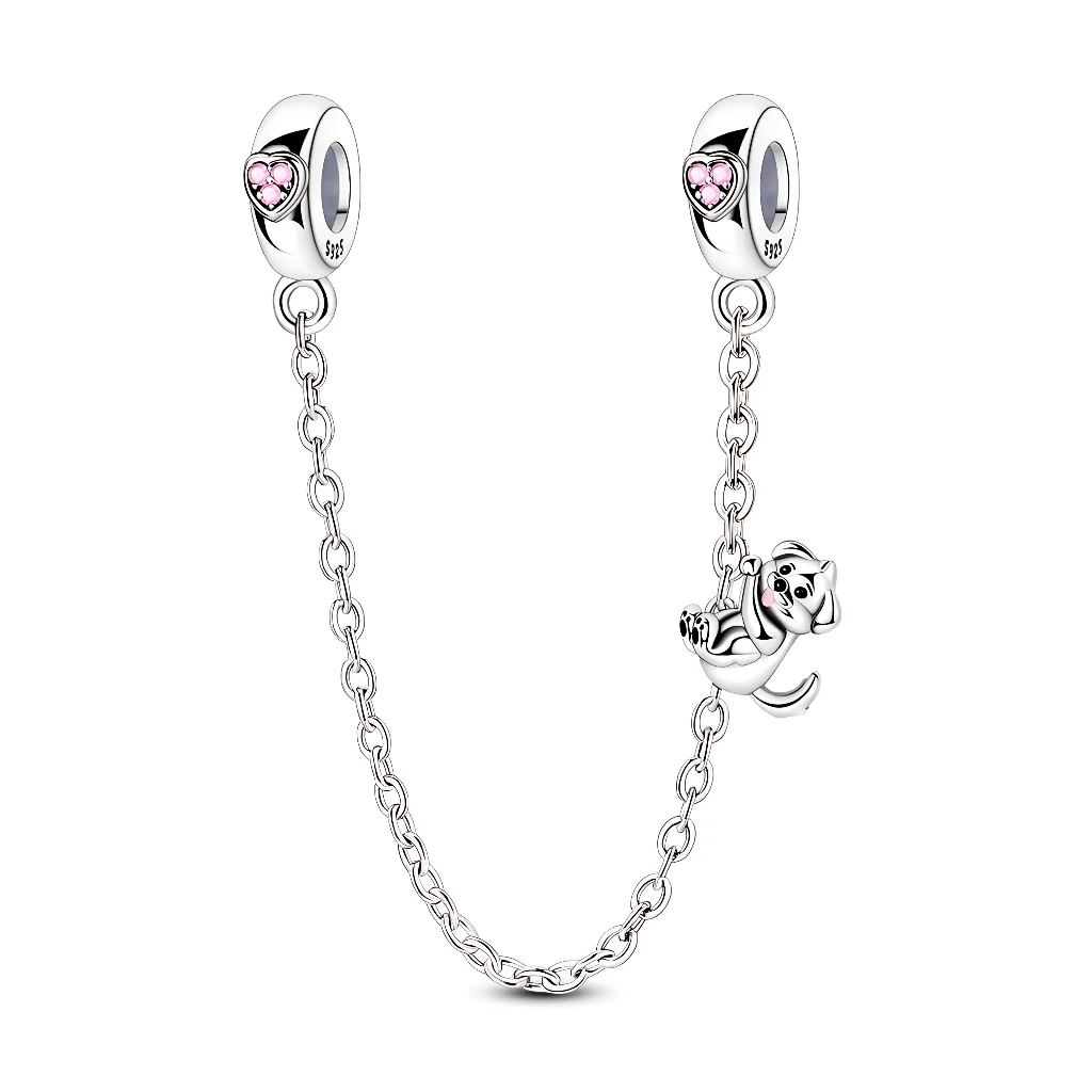 Safety Chain Charm - Puppy on a Swing and Pink Heart