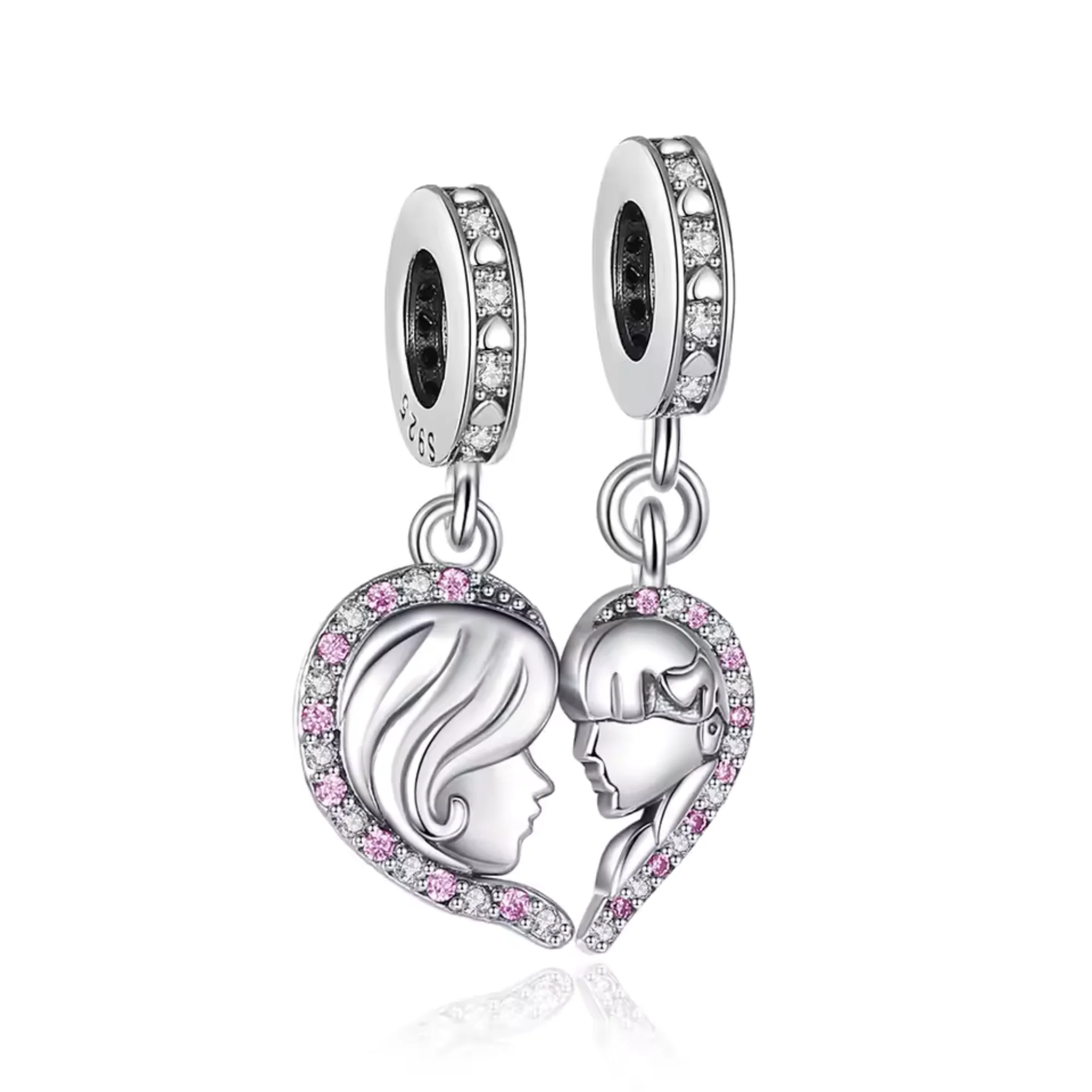 Charm Pendant - Heart to Share Mom and Daughter Face