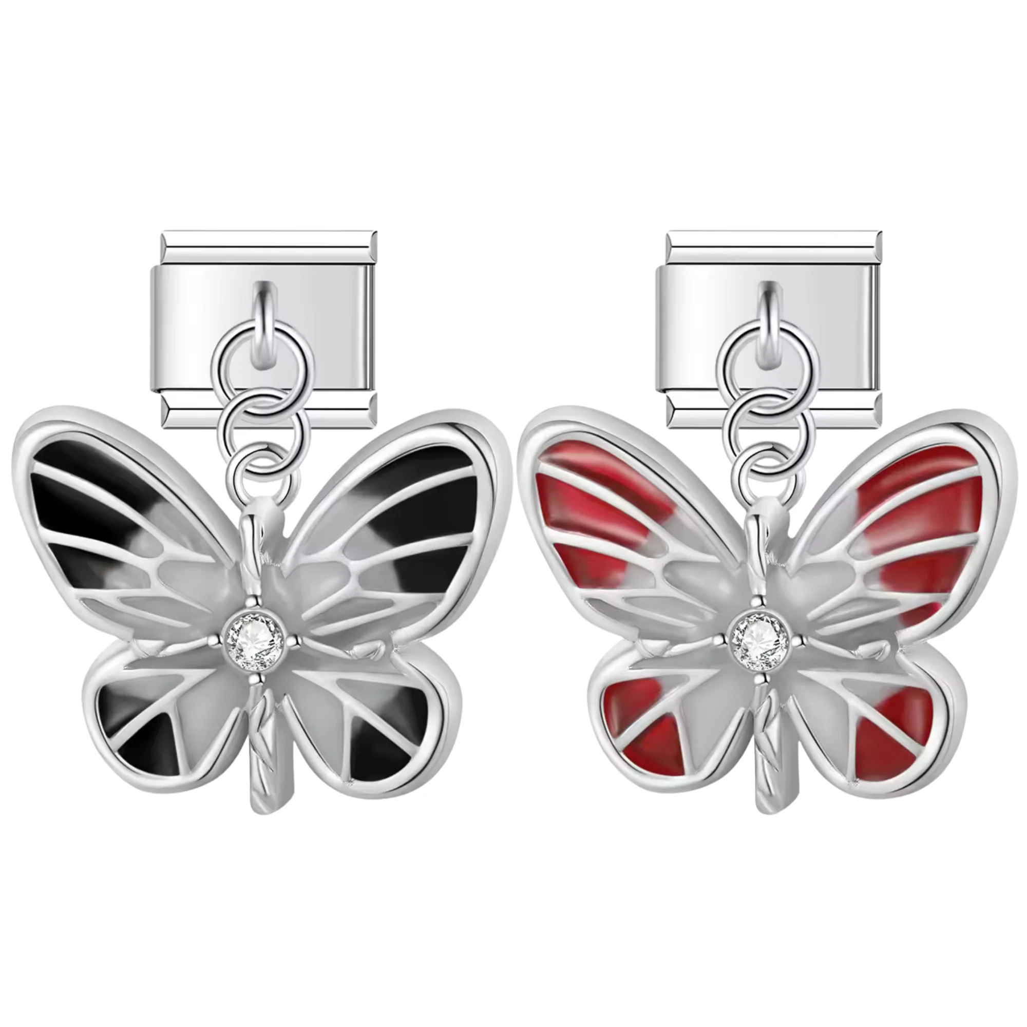 Italian Charm – Silver with Black or Red Butterfly