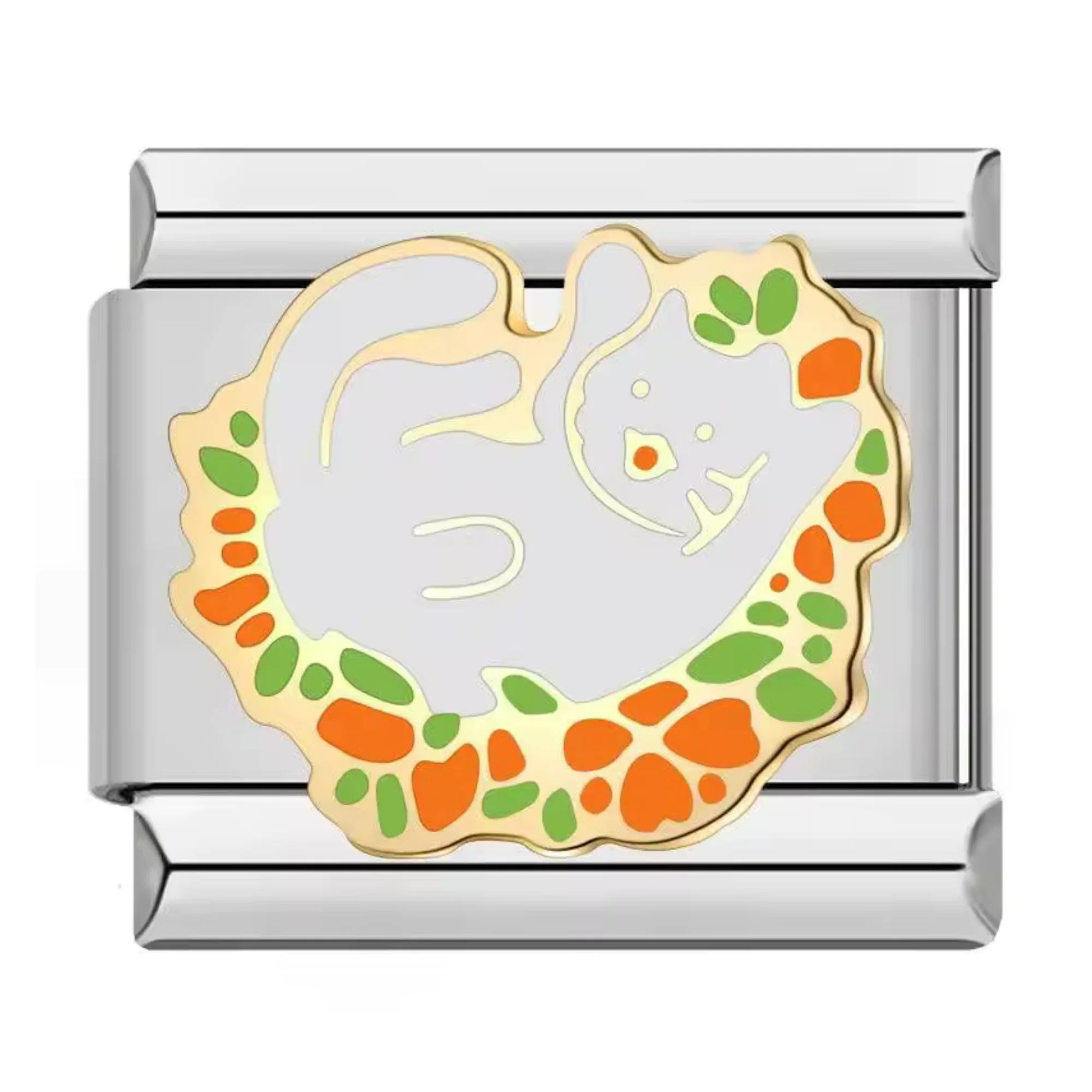 Italian Charm - Silver White Cat Playing on Back