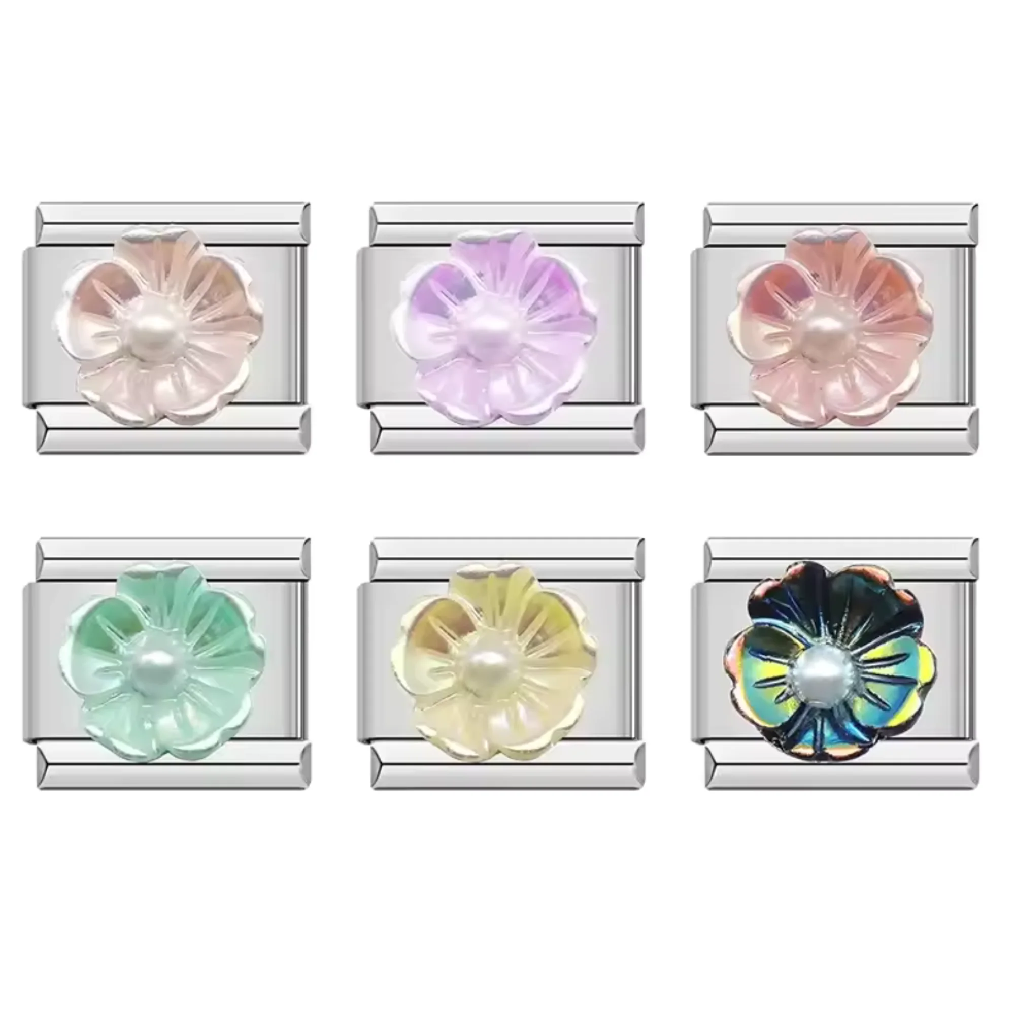 Italian Charm – Silver Flower (Multiple Colors Available)