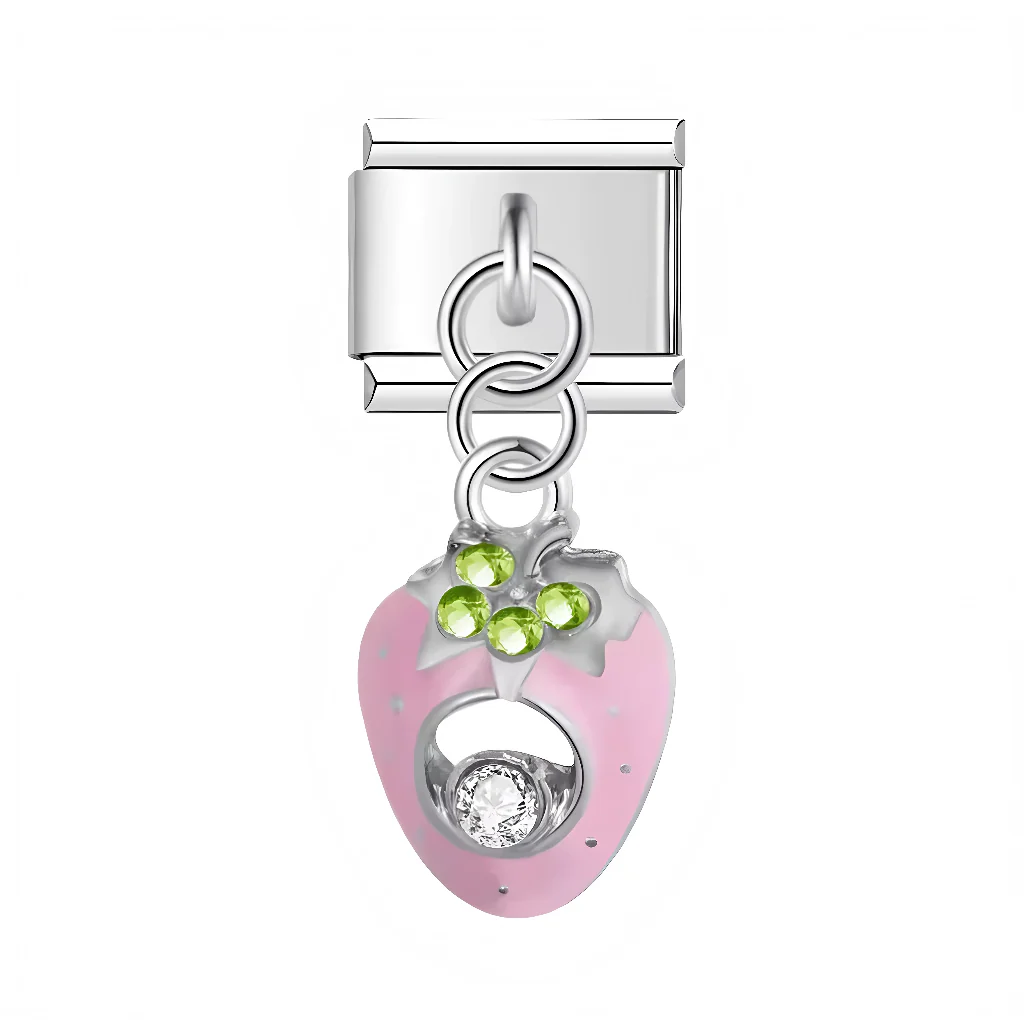 Silver Italian Charm - Sweet Pink Strawberry