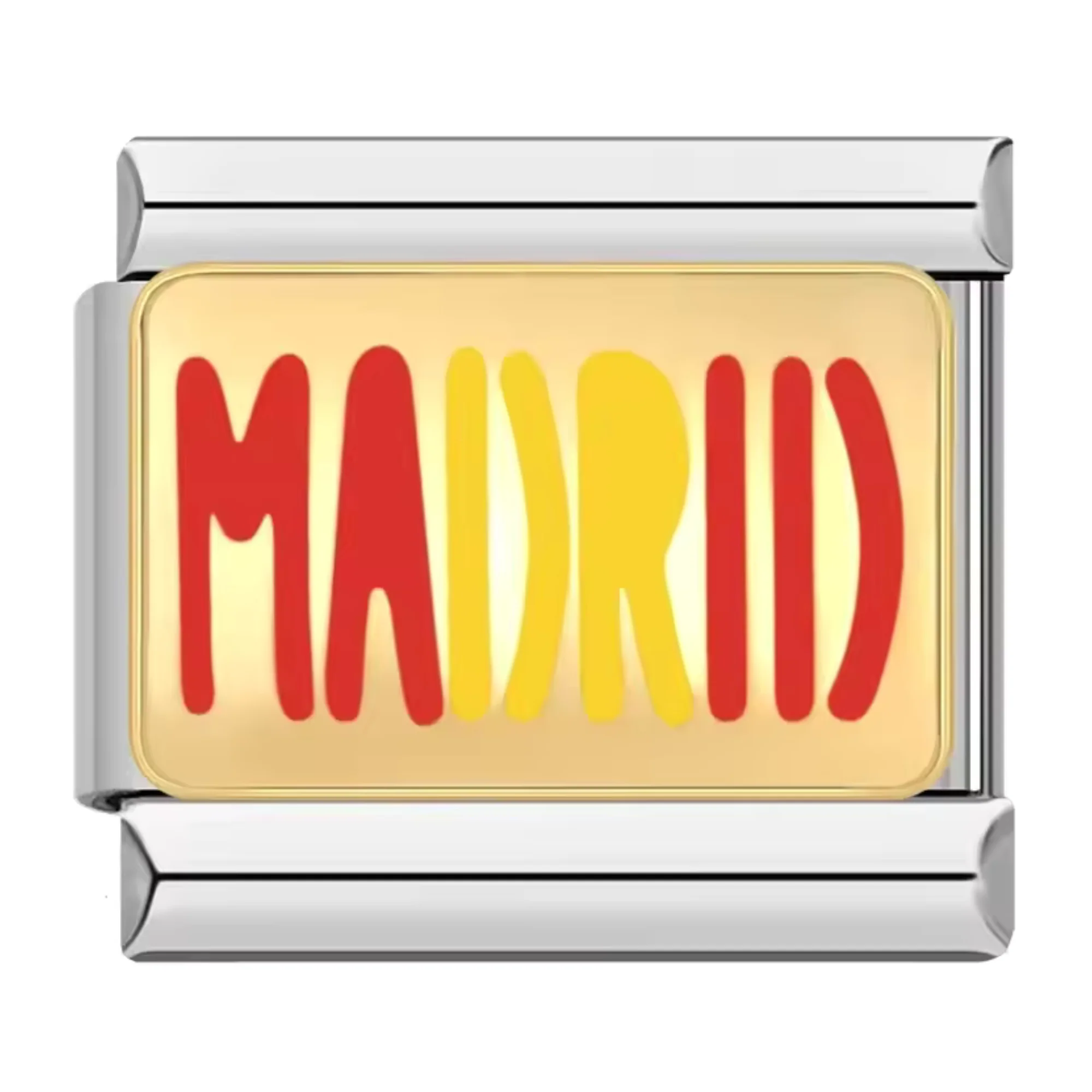 Italian Charm - Silver "Madrid" in the Colors of the Flag on a Gold Background