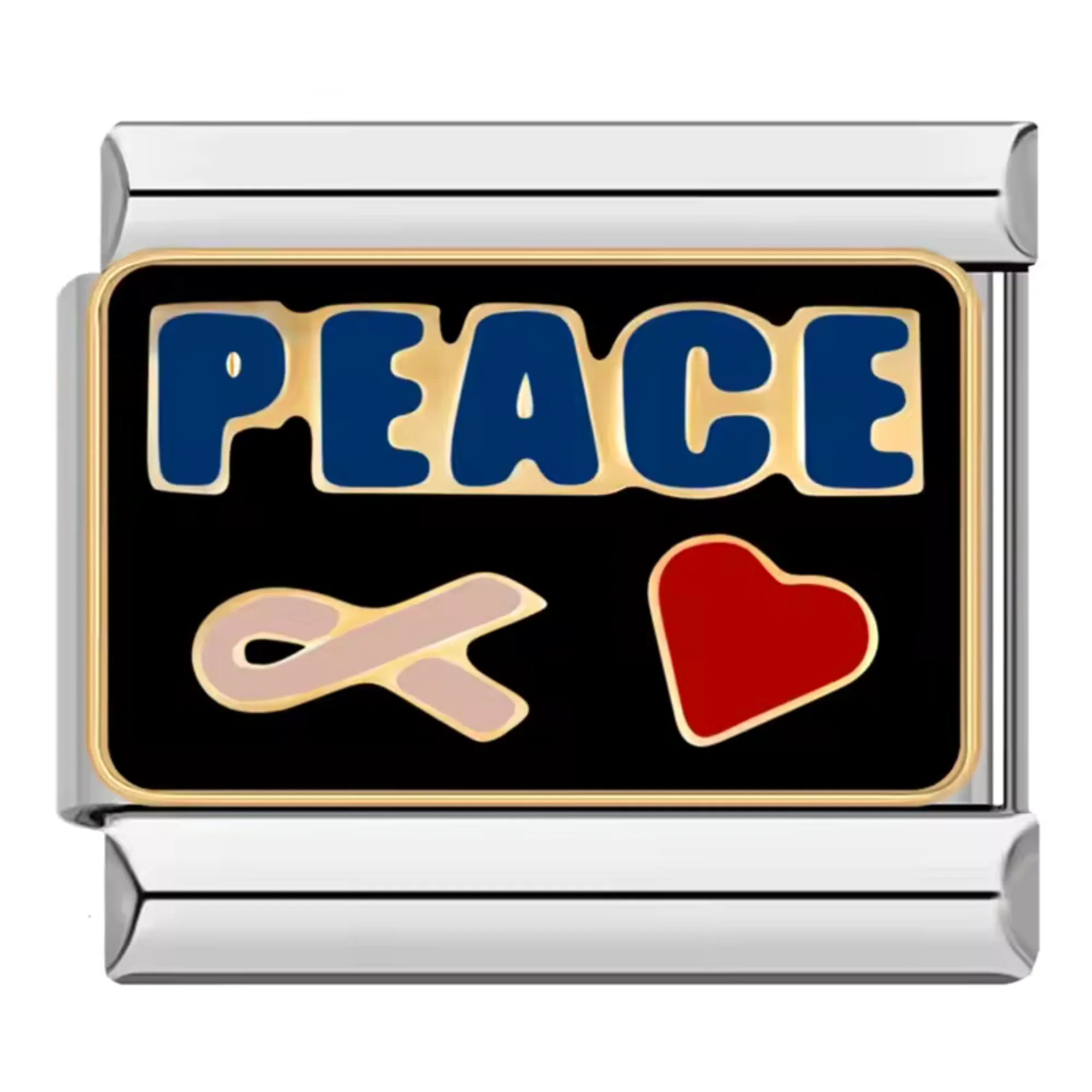 Silver or Gold Italian Charm – "Peace", Ribbon and Heart - Image 2