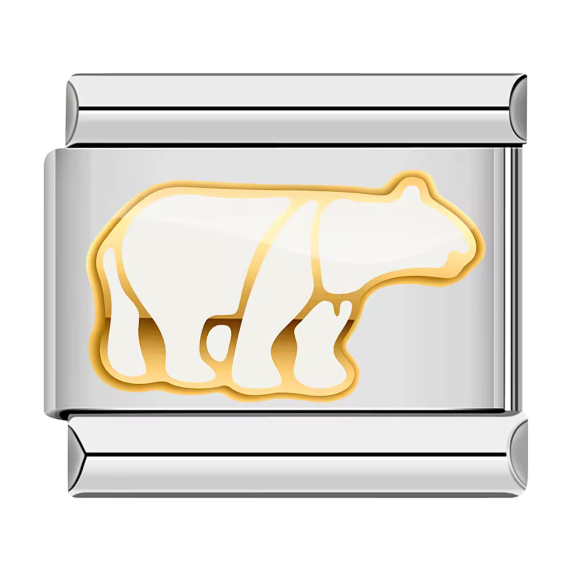 Italian Charm - Silver White Polar Bear with Gold Outlines
