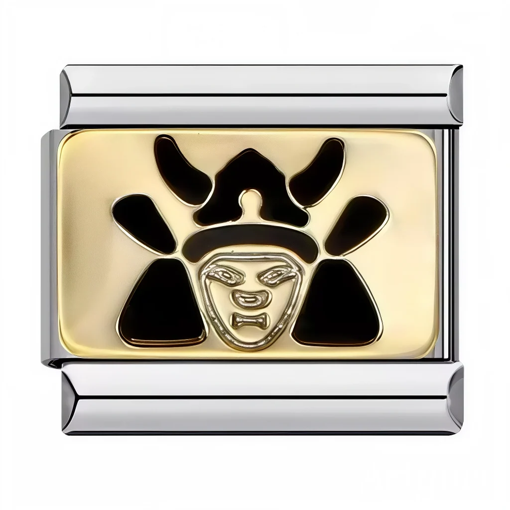 Italian Charm - Silver Black Samurai on Gold Background