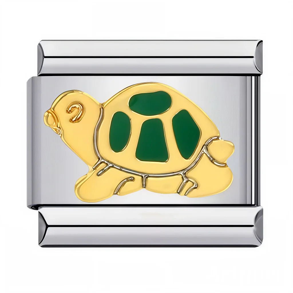 Italian Charm - Silver Turtle with Golden Green Shell