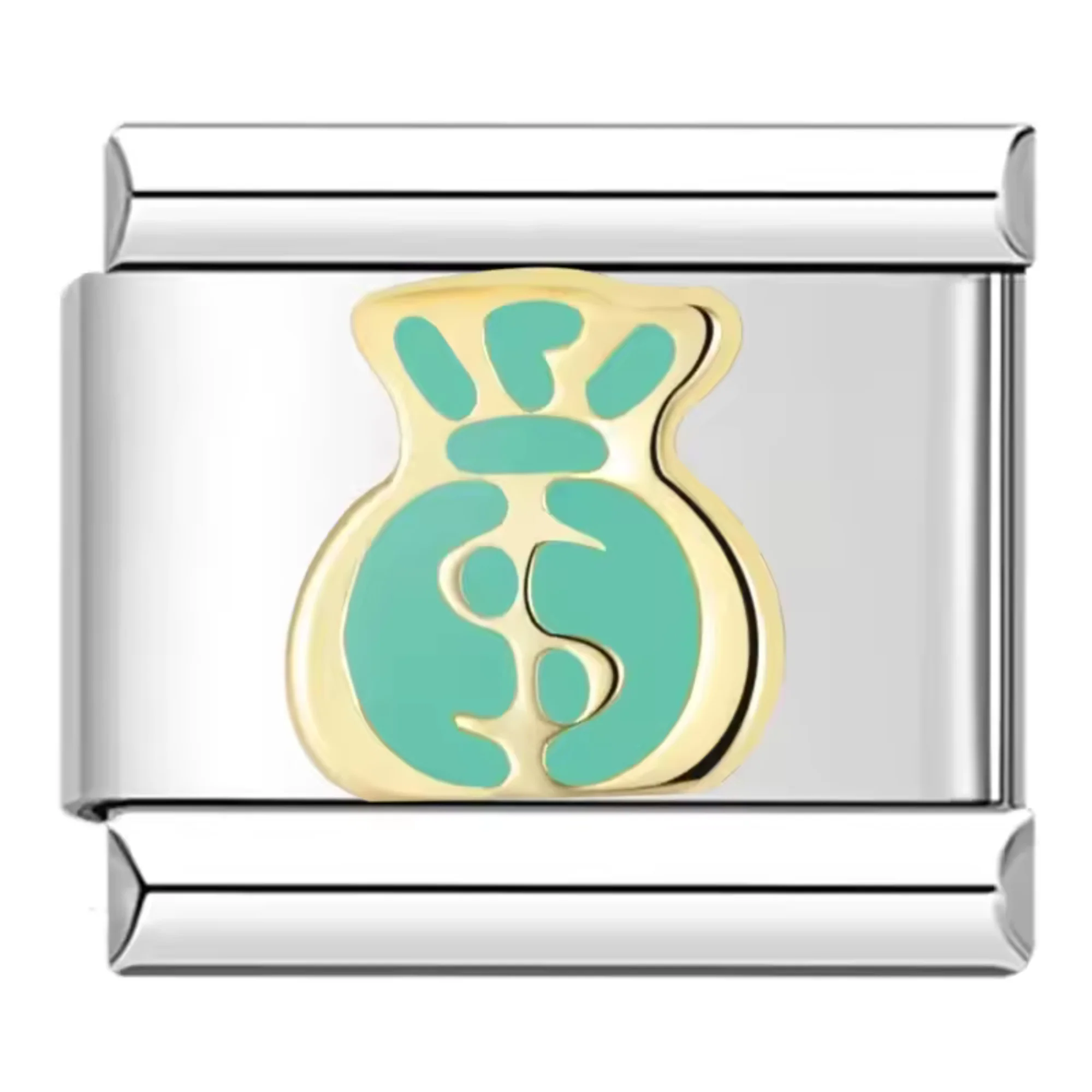 Gold Italian Charm - Green Dollar Bag