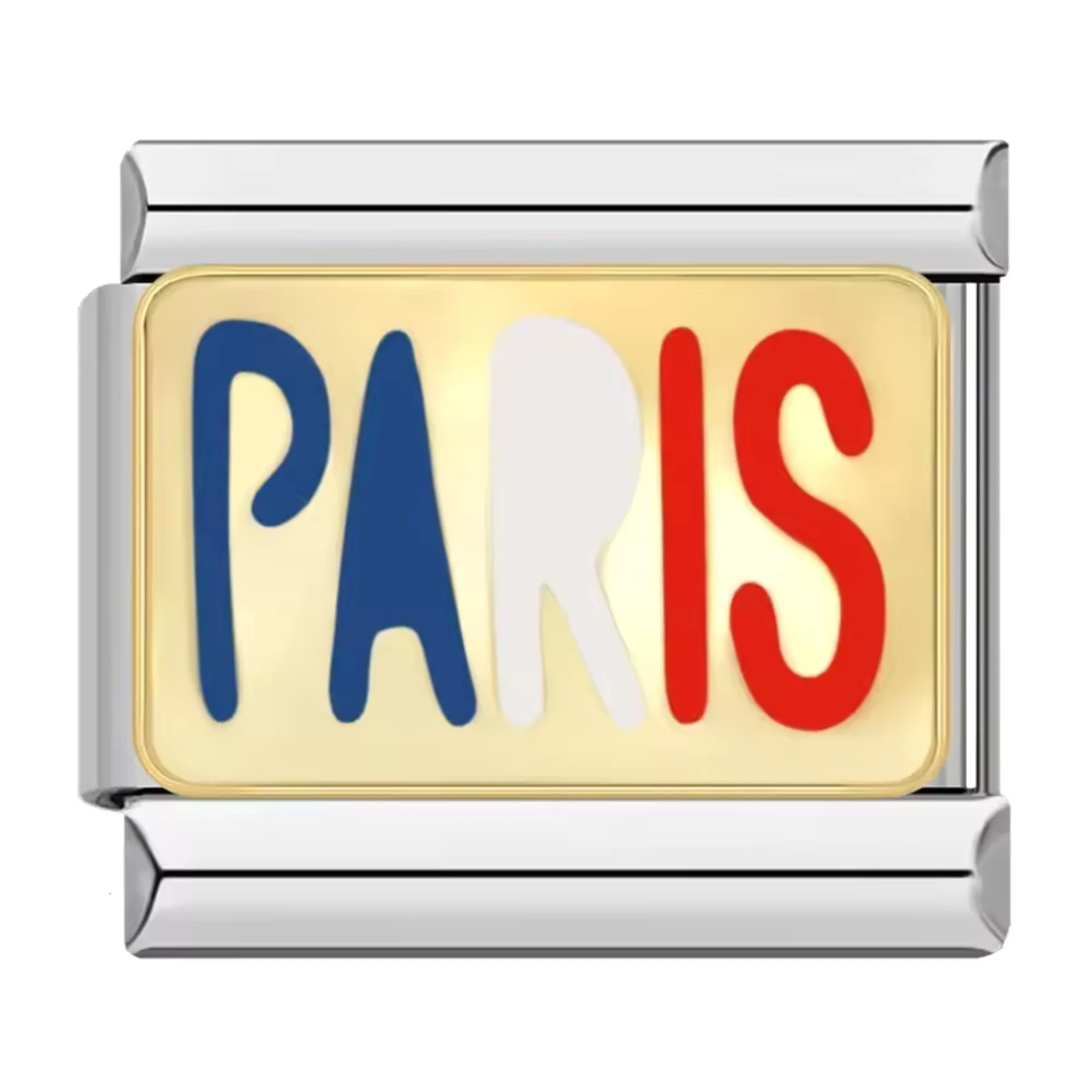 Italian Charm - “PARIS” Blue White Red on Gold Background