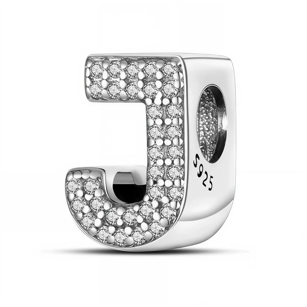 Charm - Letter "J" Silver with Rhinestones