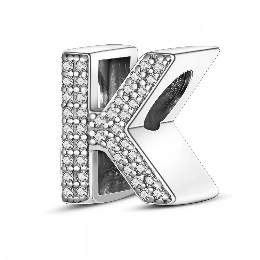 Charm - Letter "K" Silver with Rhinestones