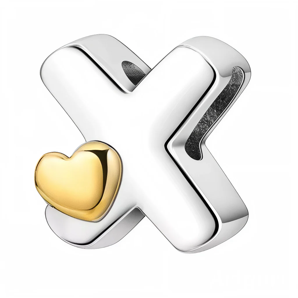 Charm - Silver Letter "X" with Small Gold Heart