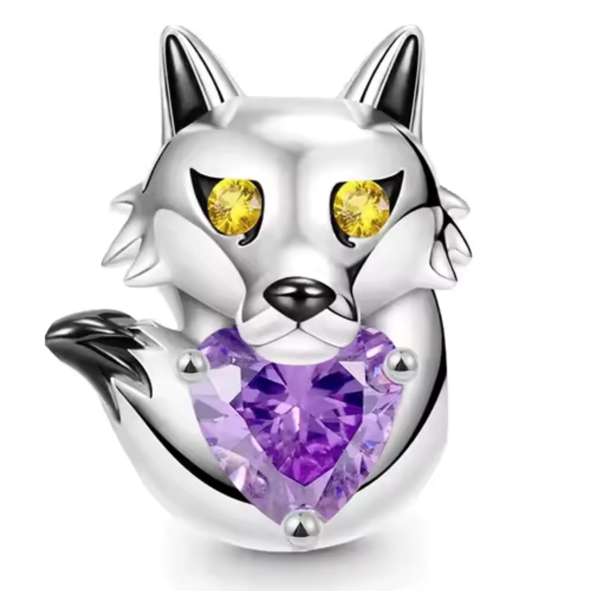 Wolf and Purple Heart Charm – Symbol of Strength and Mystery