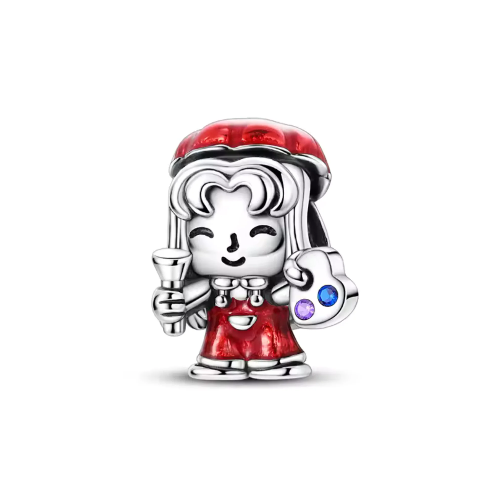 Red Overalls Painter Charm – Palette and Brush