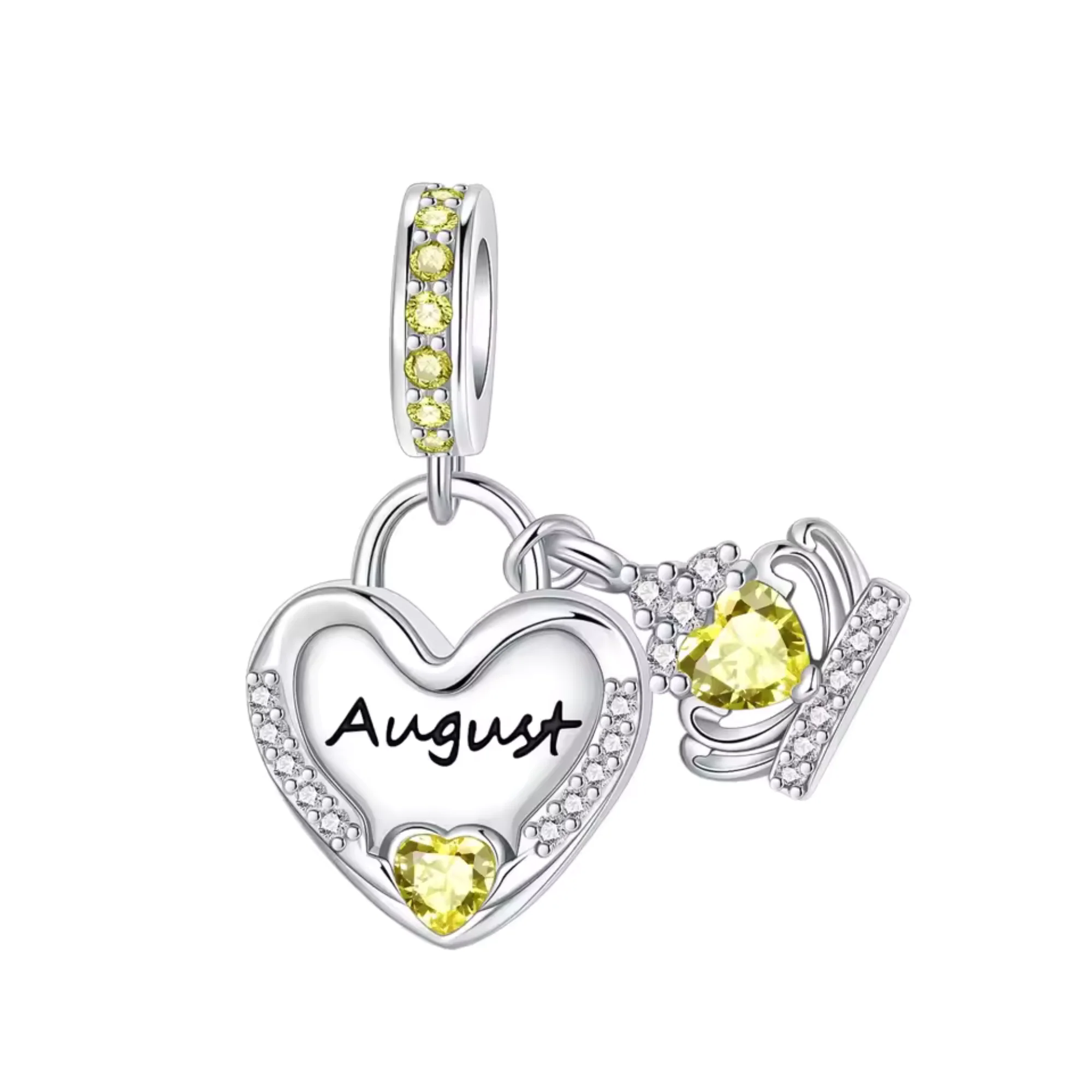 Charm Pendant - Heart with Yellow Rhinestones Month of August