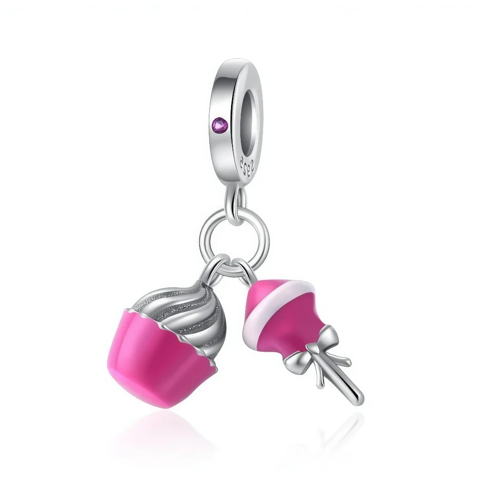 Charm Pendant - Pink Cupcake and Lollipop