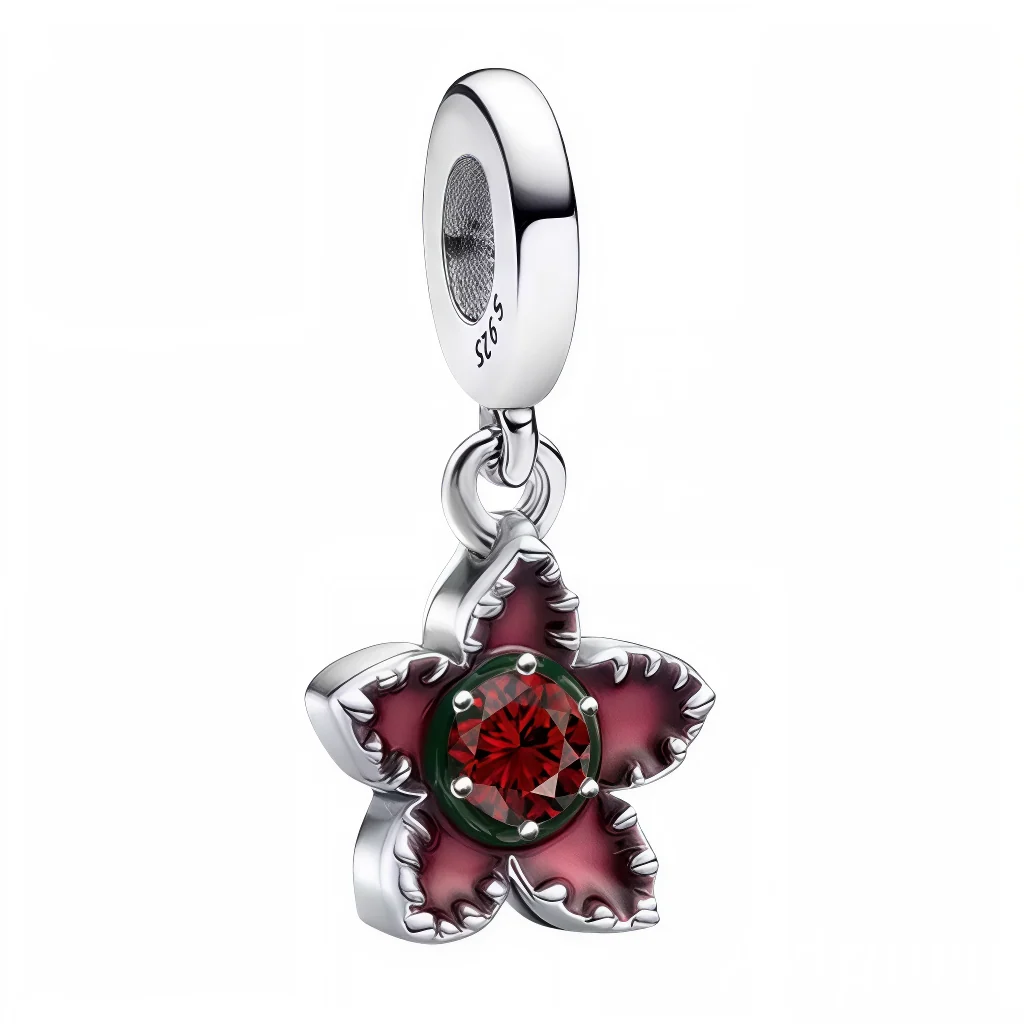 Charm Pendant - Red Sparkle Flower