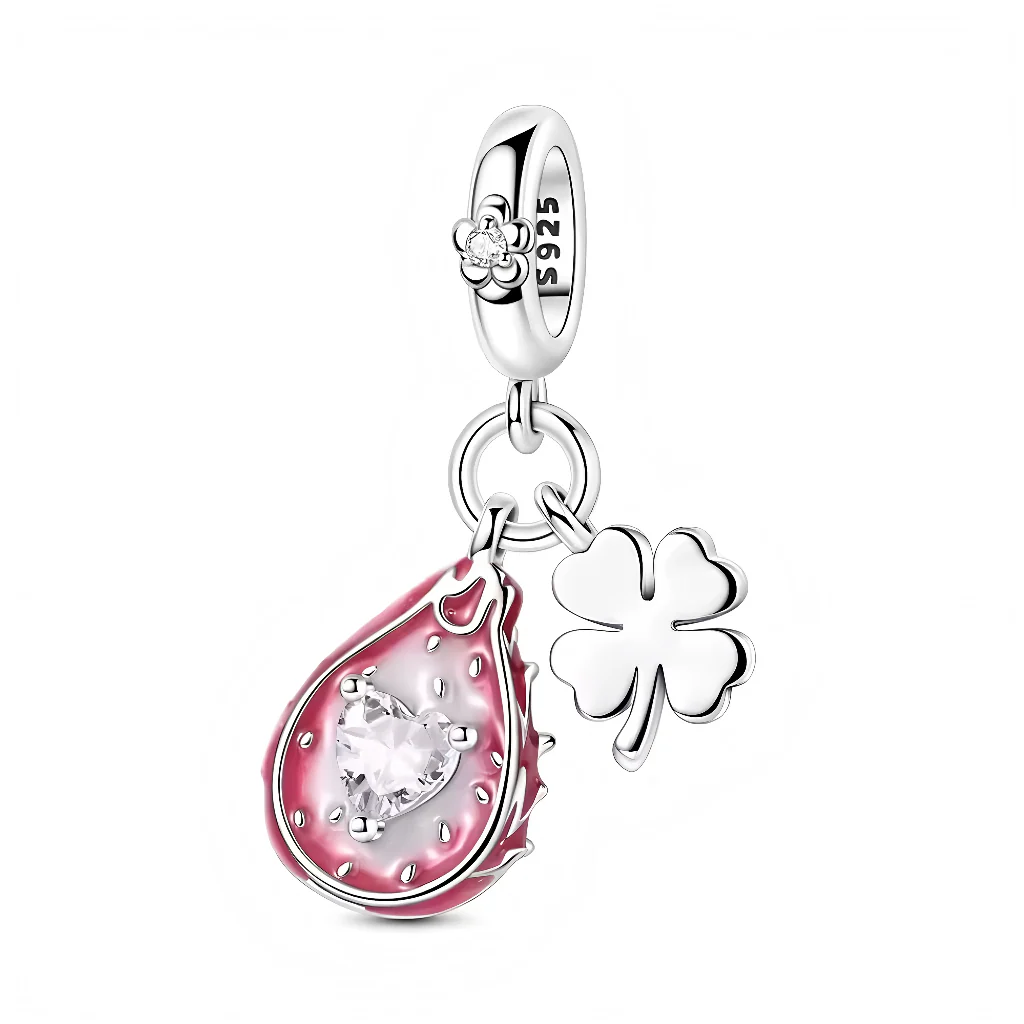 Charm Pendant – Pitaya Teardrop Heart Lucky Clover (exotic)