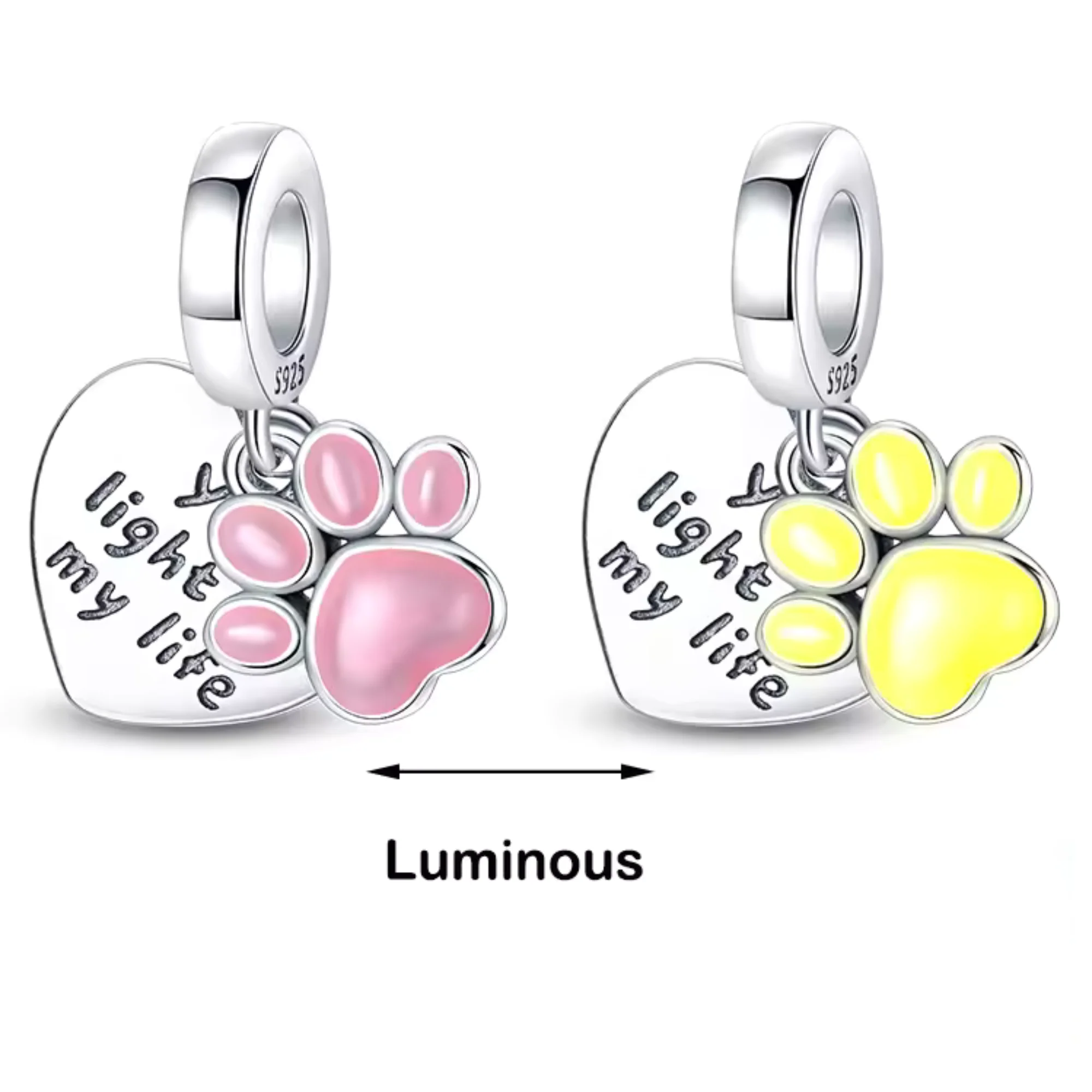 Pink Animal Paw Pendant Charm – “Glow in the Dark”