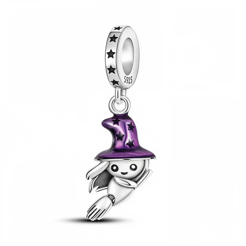 Charm Pendant – Little Ghost with Purple Witch Hat