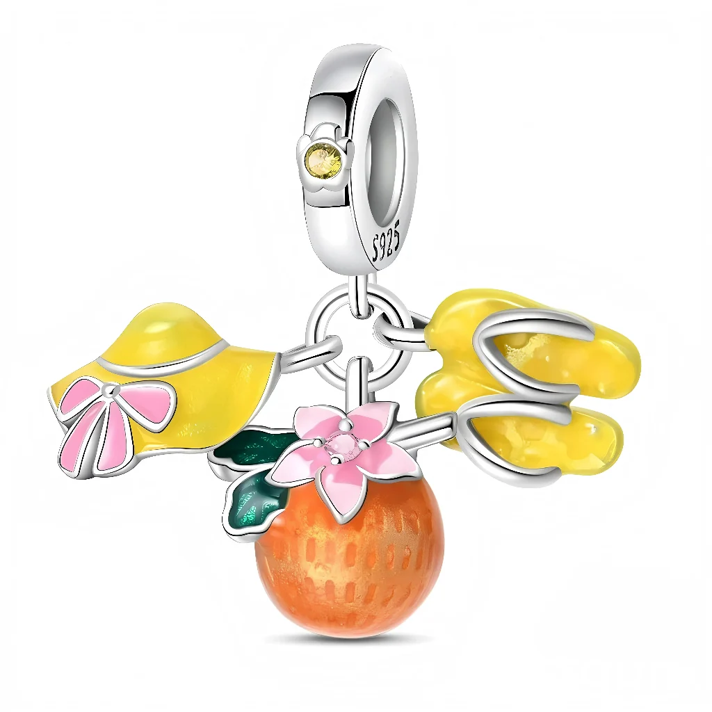 Charm Pendant - Ready for Vacation Orange, Hat and Sandals