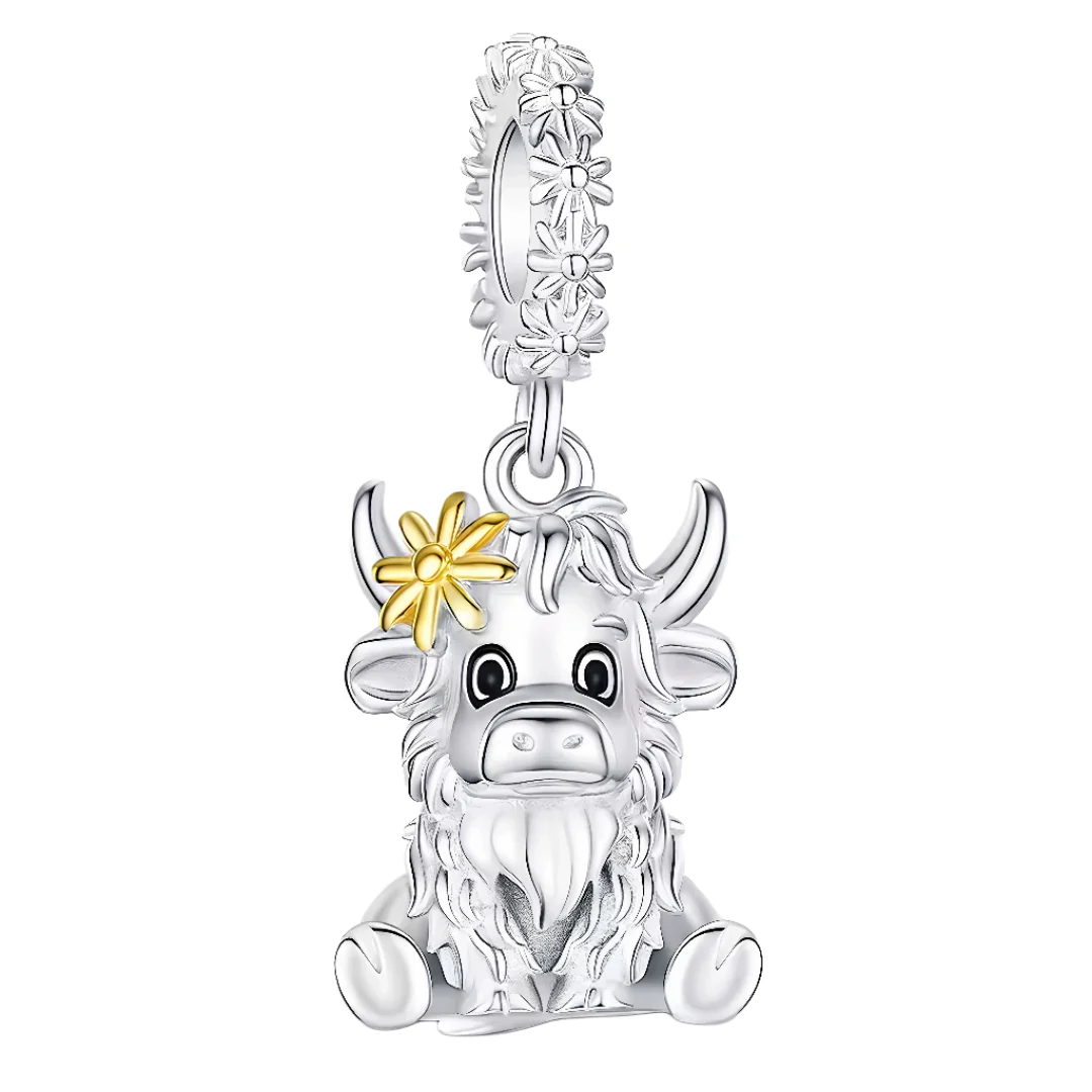 Charm Pendant – Alpine Cow and Gold Flower 