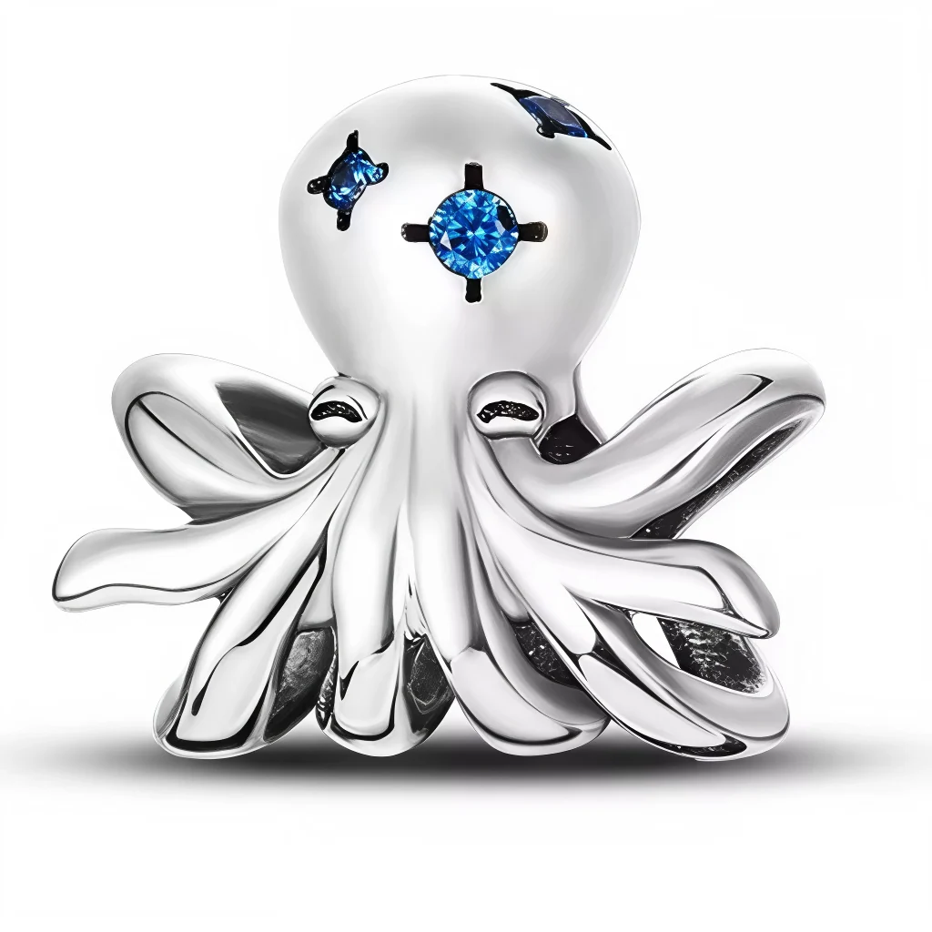 Charm – Blue Rhinestone Silver Octopus