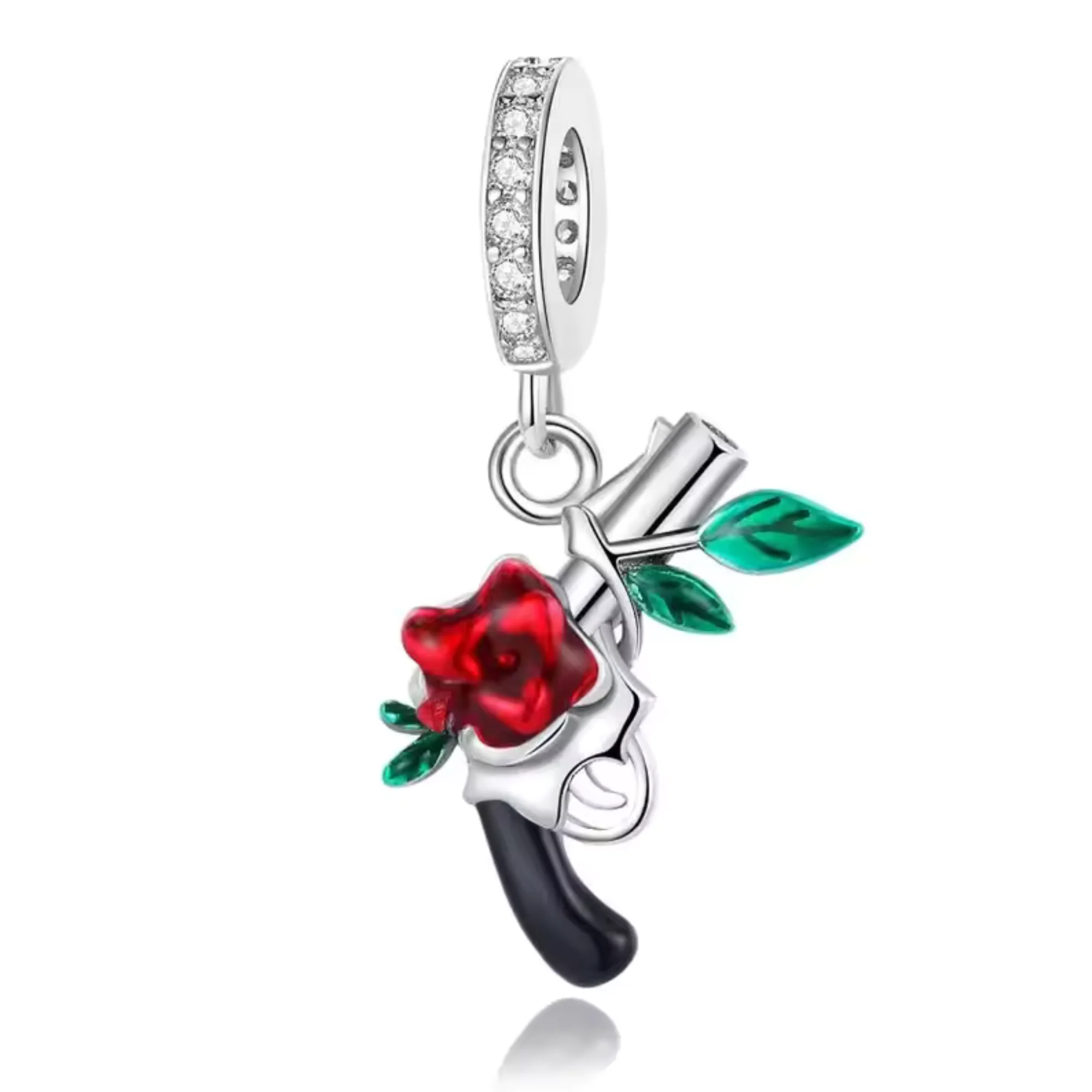 Pistol and Red Rose Charm – Symbol of Passion and Duality