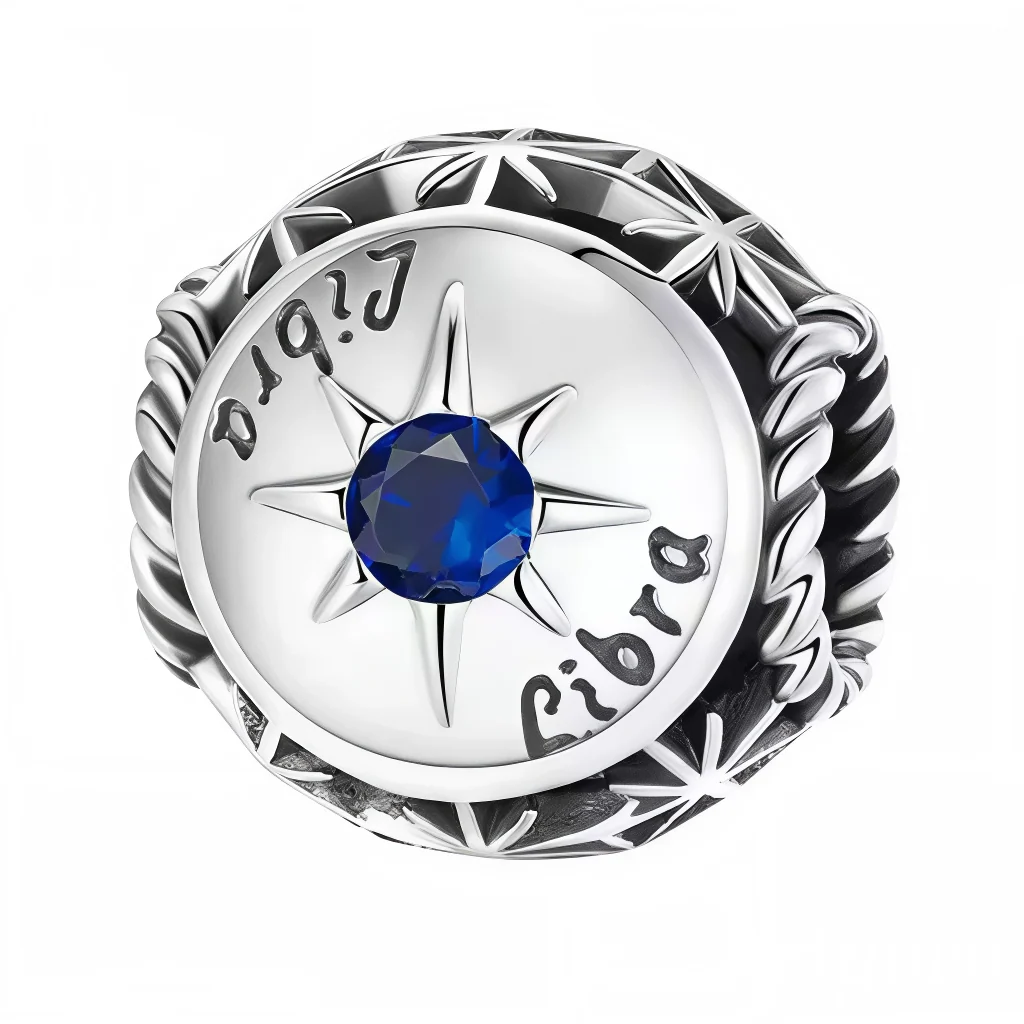 Charm - Round Libra Astrological Sign with Blue Pearl in the Center