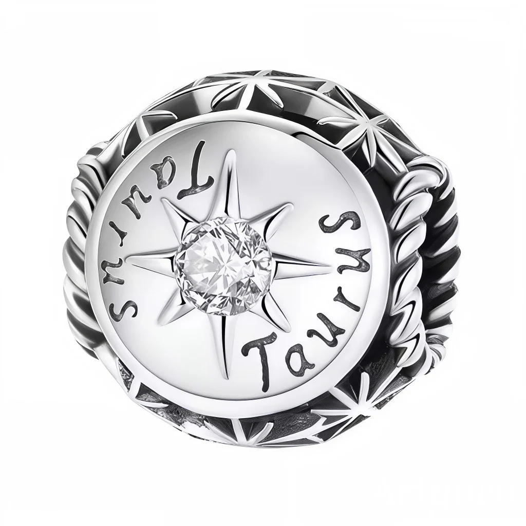 Charm - Round Taurus Astrological Sign with White Stone in the Center
