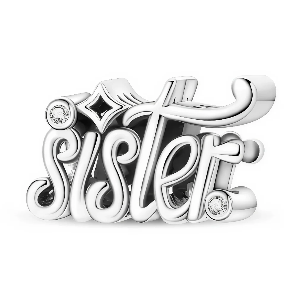 Charm “Sister” in script letters