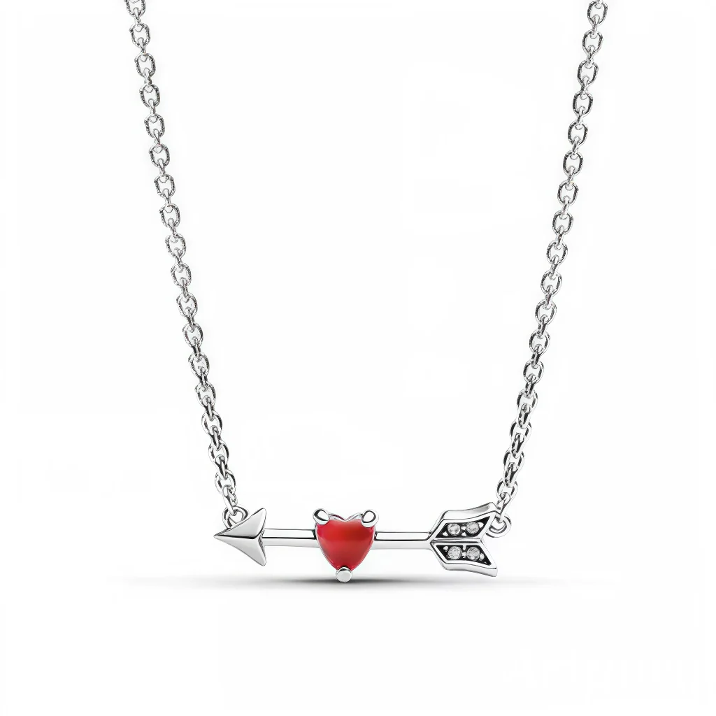 Arrow Necklace with Red Heart in the Center
