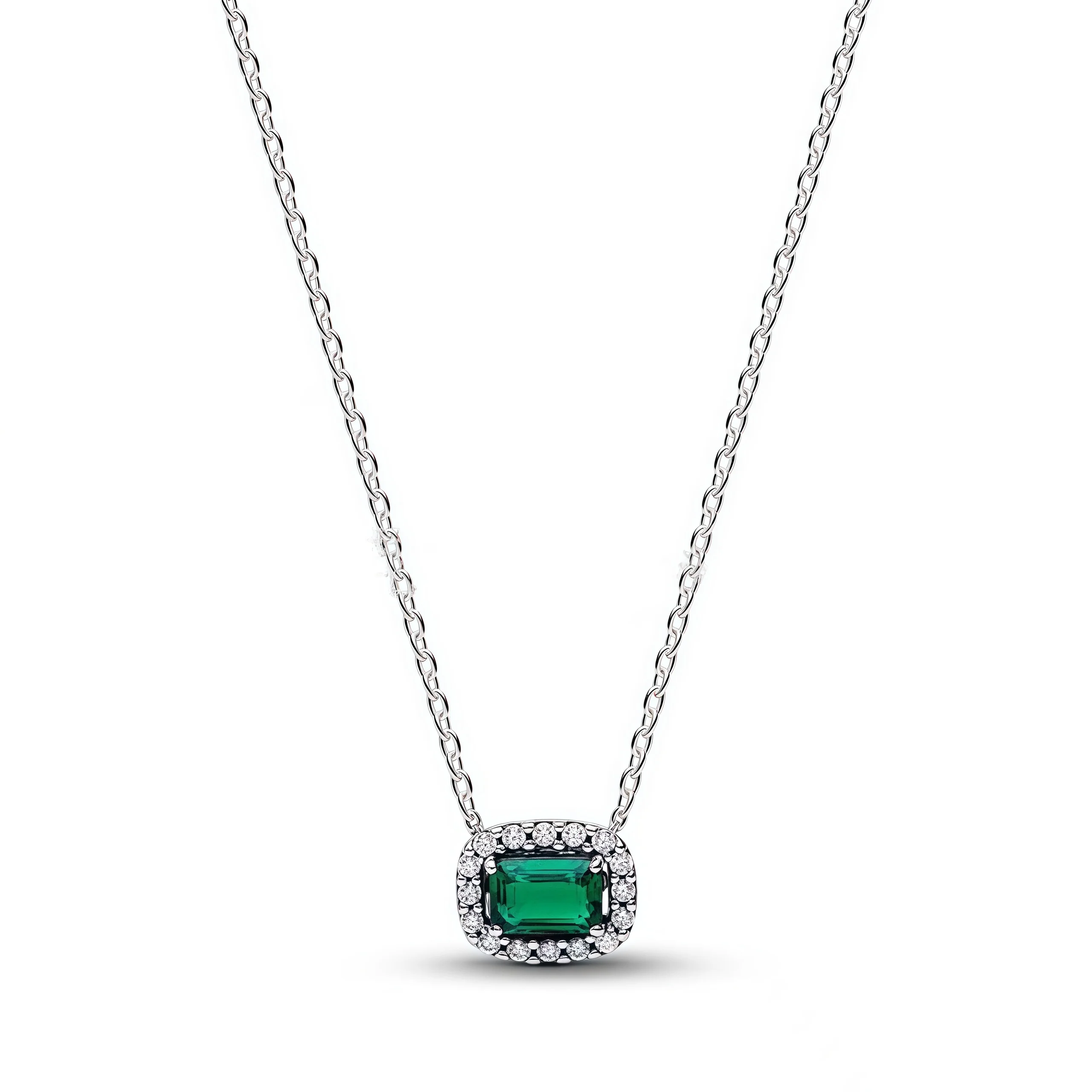 Necklace - Silver-Plated Green Stone