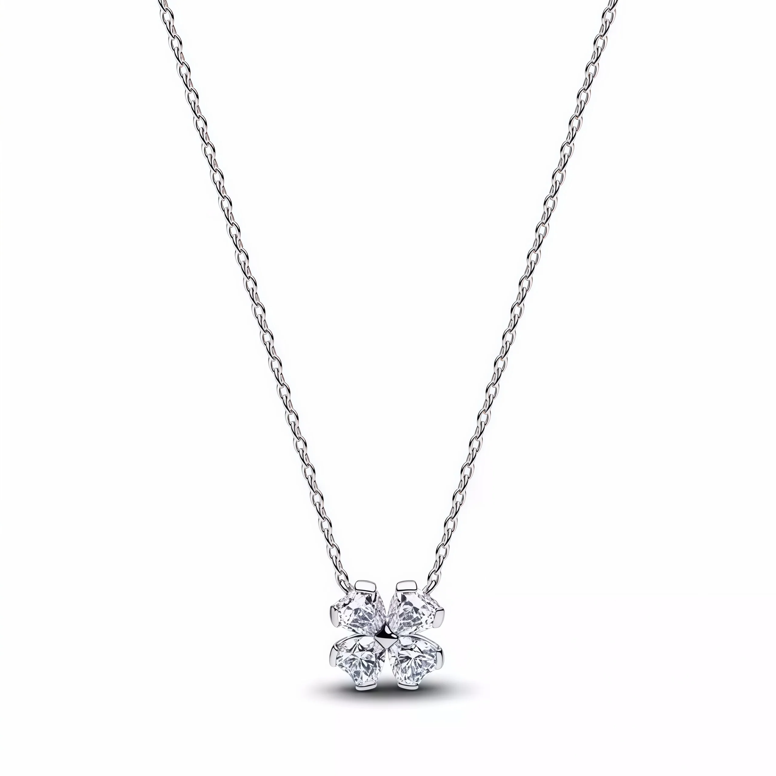 Necklace - Silver-plated Rhinestone Clover