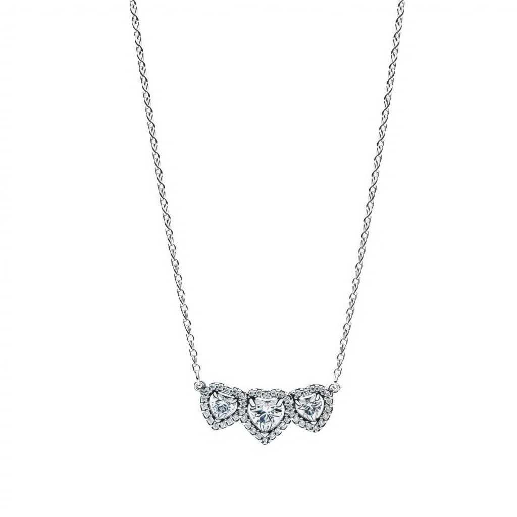 Necklace - Trio of Paved Hearts