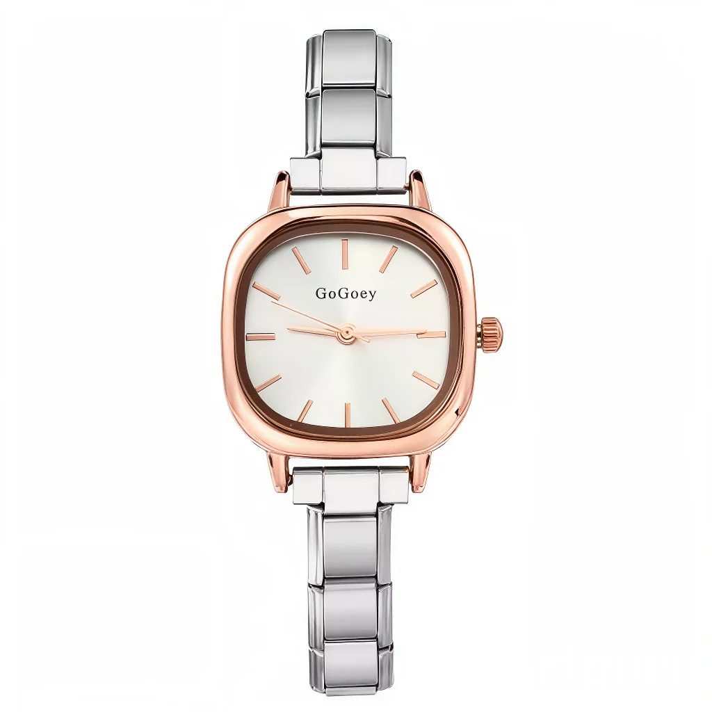 Women's Square Copper Stainless Steel Watch – Copper Dial – Bracelet Compatible with Italian Charms